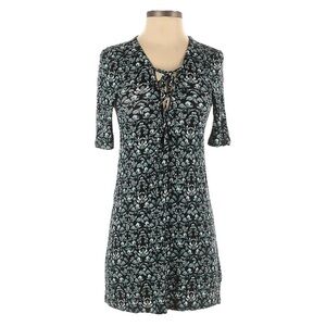 🌺 Topshop Teal & Black Bodycon Floral Stretchy Lace Up Dress Size 2